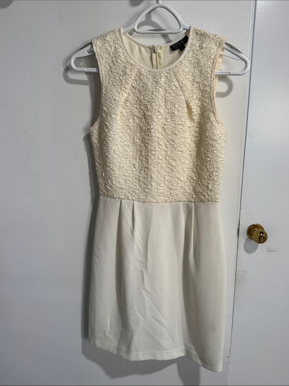 Topshop Cream Textured Sleeveless Dress